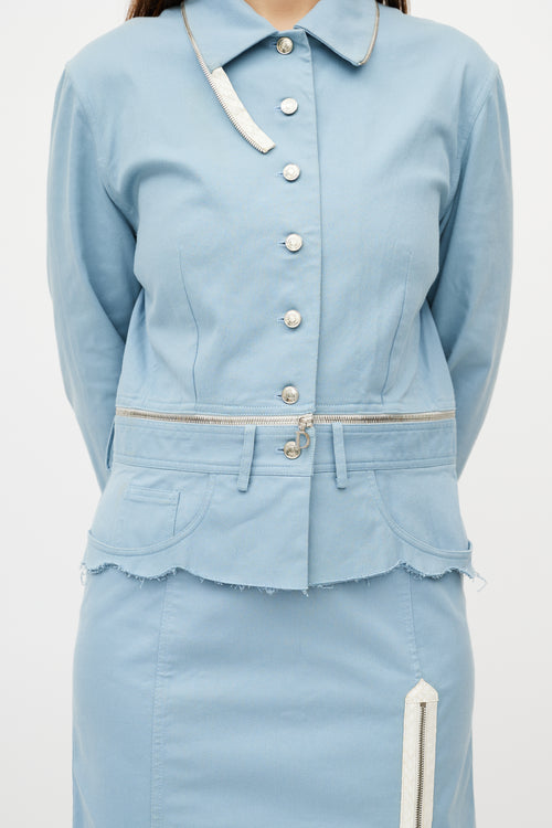 Dior Light Blue Peplum Zipper Skirt Suit