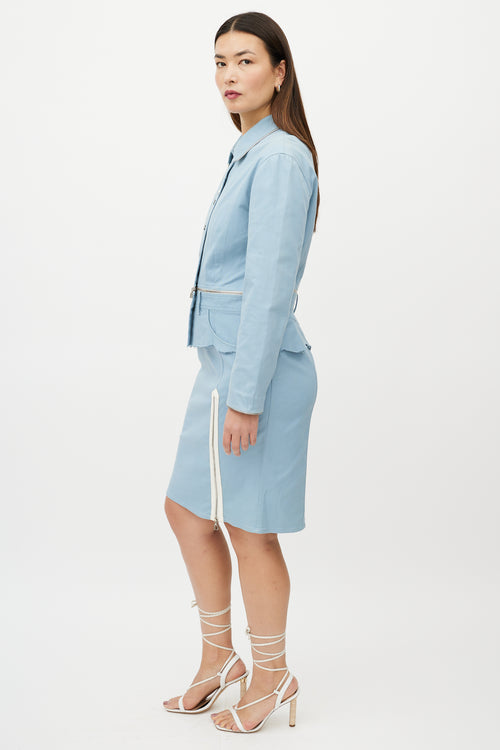 Dior Light Blue Peplum Zipper Skirt Suit