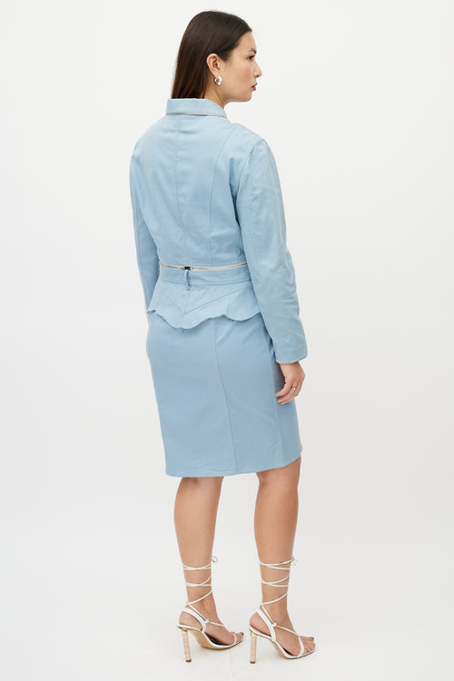 Dior Light Blue Peplum Zipper Skirt Suit