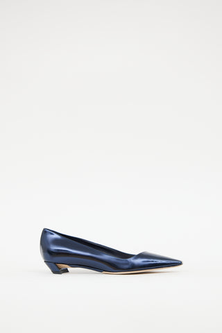 Dior Blue Leather Metallic Flat