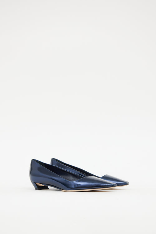 Dior Blue Leather Metallic Flat