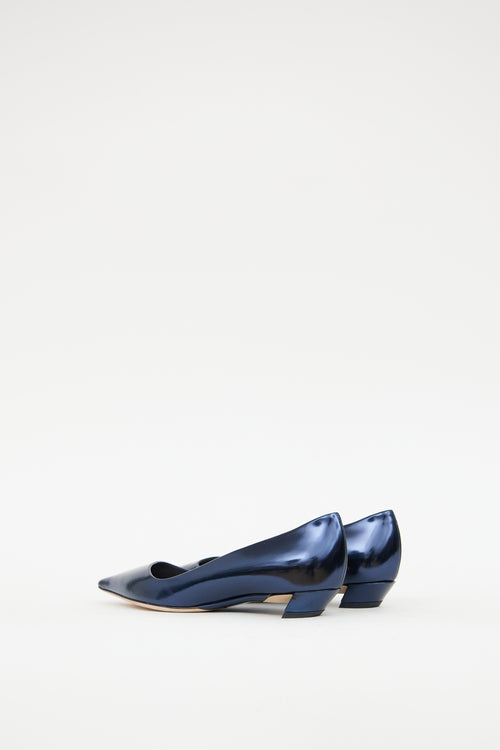 Dior Blue Leather Metallic Flat