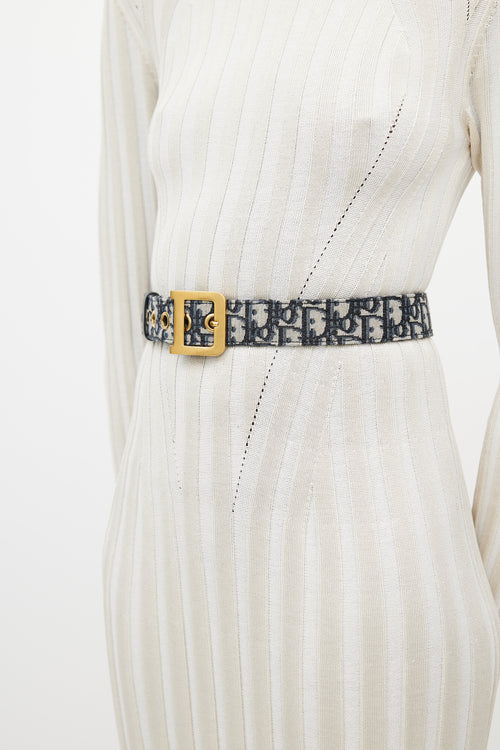 Dior Navy 
Beige Oblique Jacquard Belt