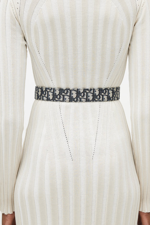 Dior Navy 
Beige Oblique Jacquard Belt