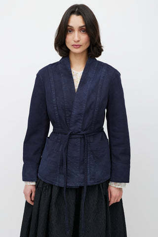 Dior Navy V-Neck Belted Jacket