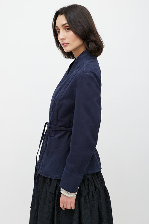 Dior Navy V-Neck Belted Jacket