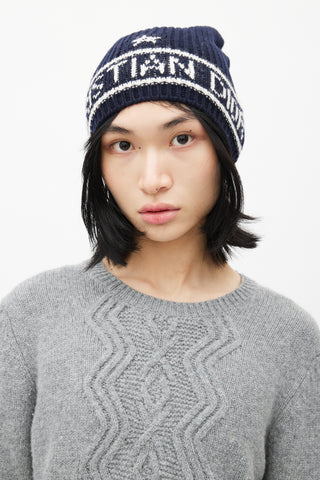 Dior Navy Cashmere 
Wool D-White Beanie