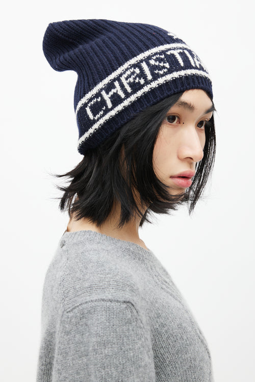 Dior Navy Cashmere 
Wool D-White Beanie