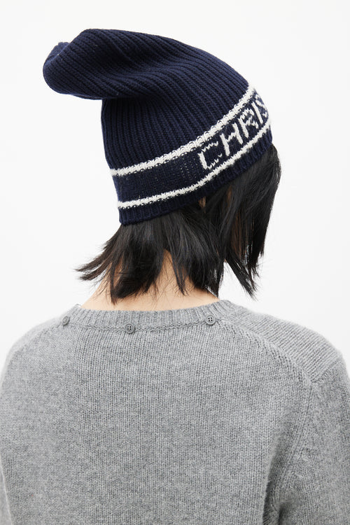 Dior Navy Cashmere 
Wool D-White Beanie