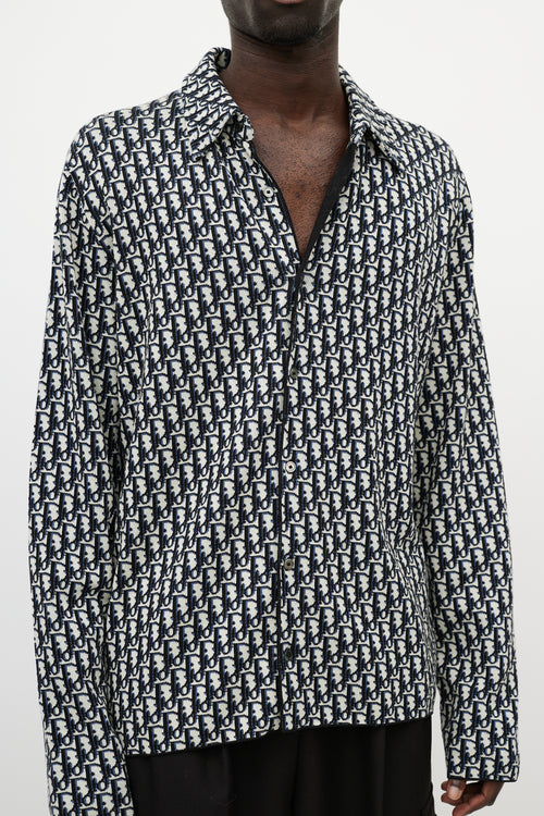 Dior Navy 
Cream Oblique Monogram Knit Shirt