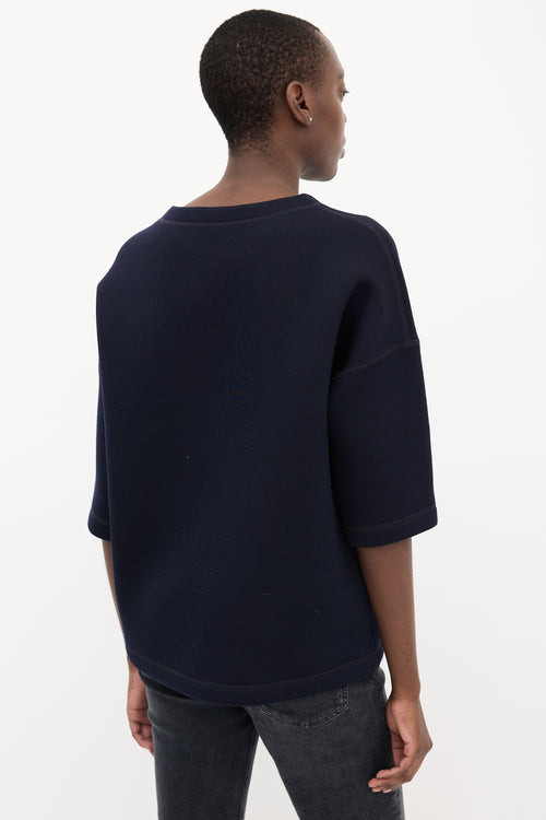 Dior Navy Neoprene Embellished Short Sleeve Top