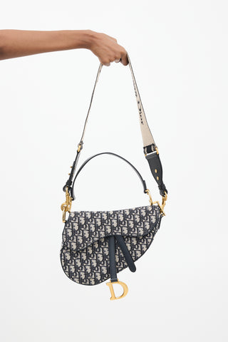 Dior Navy Oblique Jacquard Saddle Bag