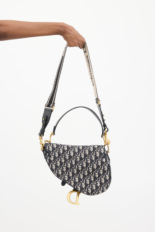 Dior Navy Oblique Jacquard Saddle Bag