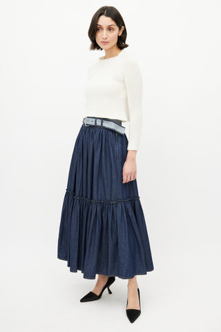 Dior Navy Denim Gathered Belted Skirt