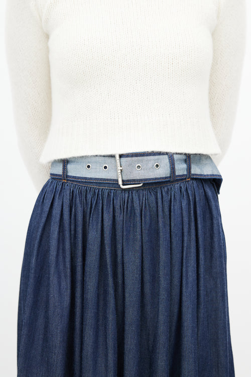 Dior Navy Denim Gathered Belted Skirt