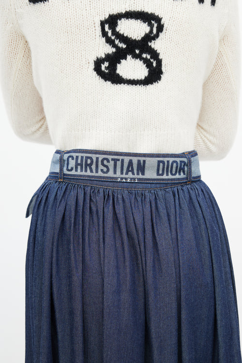 Dior Navy Denim Gathered Belted Skirt