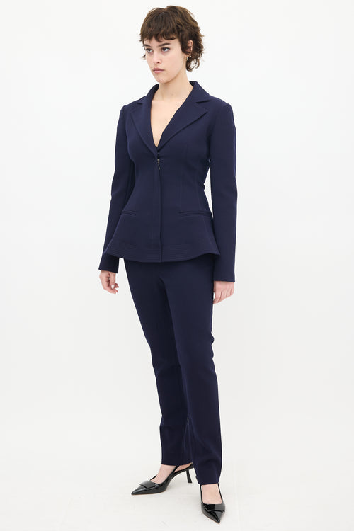 Dior Navy Wool 
Nylon Flared Waist Suit