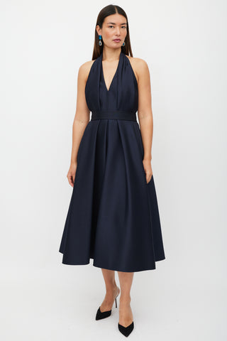 Dior Navy Wool Pleated Halter Dress