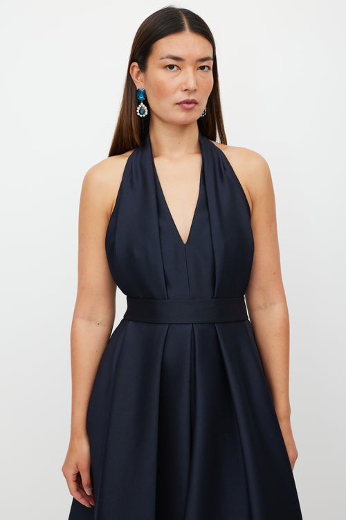 Dior Navy Wool Pleated Halter Dress