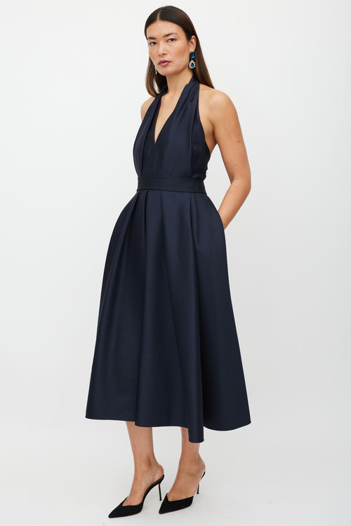 Dior Navy Wool Pleated Halter Dress