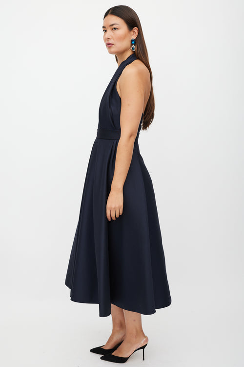 Dior Navy Wool Pleated Halter Dress