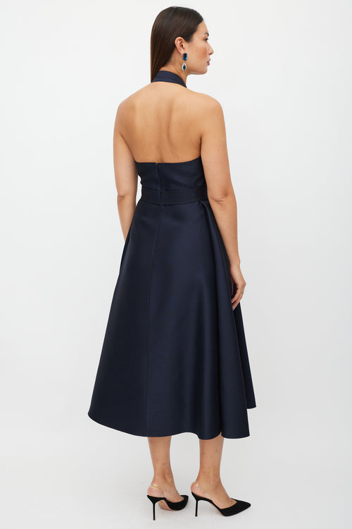 Dior Navy Wool Pleated Halter Dress