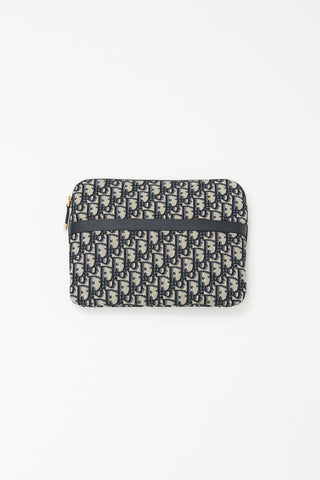 Dior Navy 
Beige Monogram Oblique Jacquard Zip Pouch