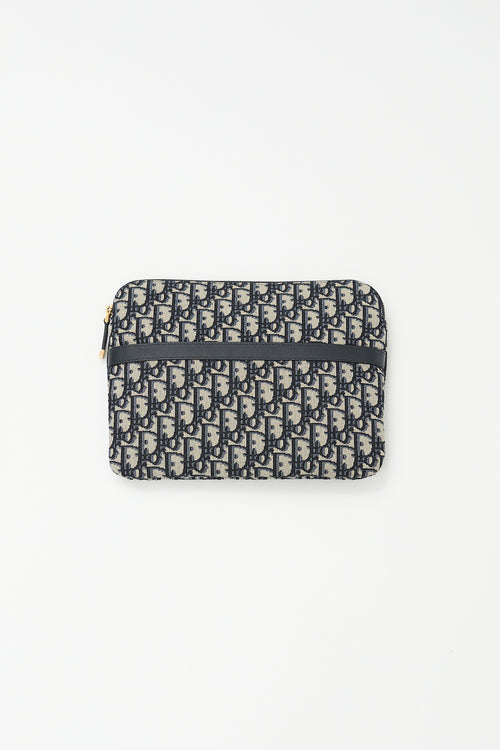 Dior Navy 
Beige Monogram Oblique Jacquard Zip Pouch