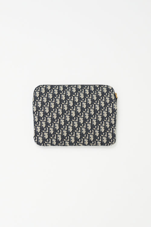 Dior Navy 
Beige Monogram Oblique Jacquard Zip Pouch