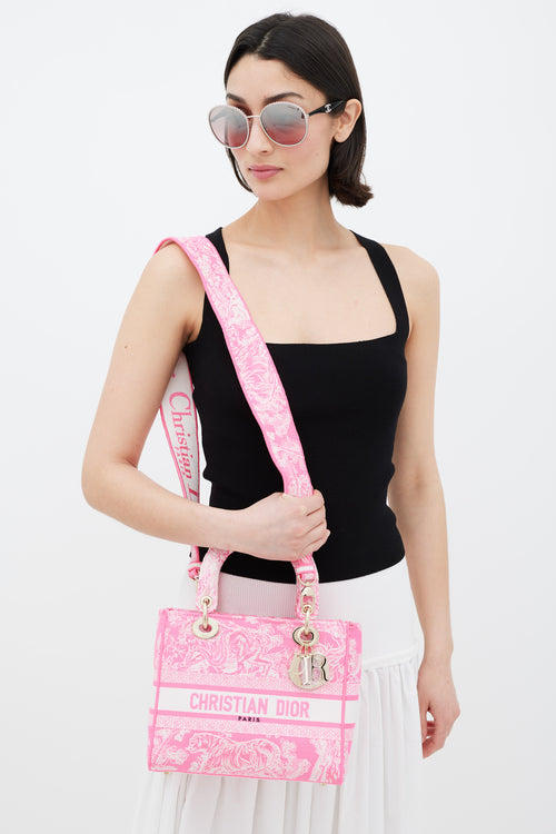 Dior 2025 Neon Pink Canvas Toile de Jouy Reverse Lady D-Lite Bag