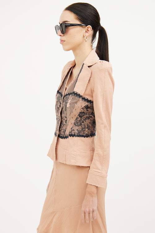 Dior Pink 
Black Lace Detail Denim Blazer