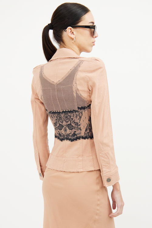 Dior Pink 
Black Lace Detail Denim Blazer