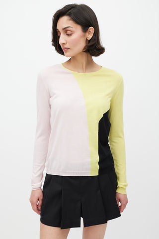 Dior Pink 
Multicolour Wool Panelled Knit Sweater