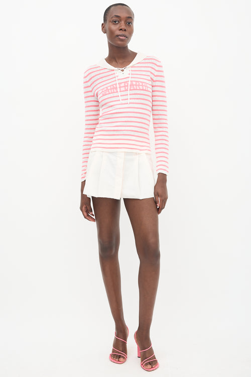 Dior Pink 
White Linen Knit Striped Sailor Top