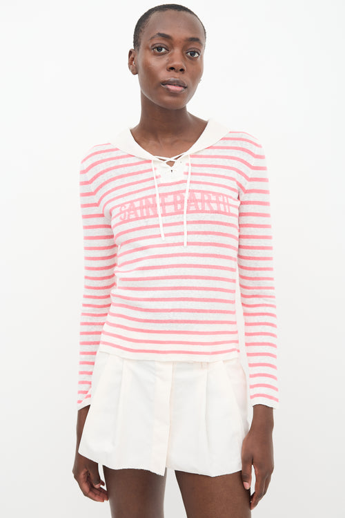 Dior Pink 
White Linen Knit Striped Sailor Top