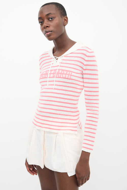 Dior Pink 
White Linen Knit Striped Sailor Top