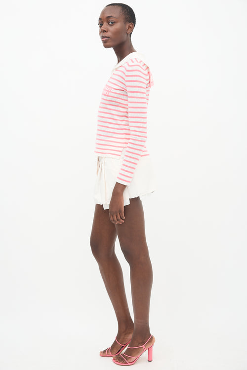 Dior Pink 
White Linen Knit Striped Sailor Top