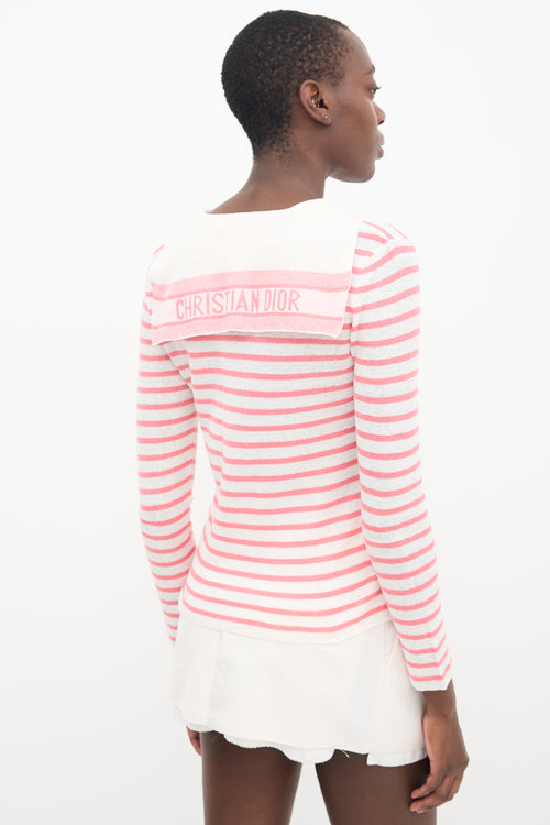 Dior Pink 
White Linen Knit Striped Sailor Top