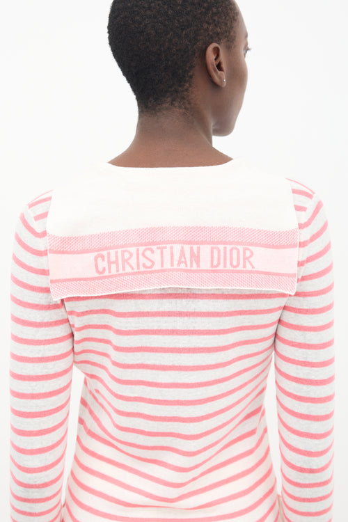 Dior Pink 
White Linen Knit Striped Sailor Top