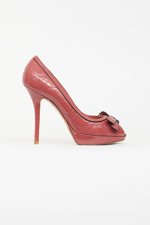 Dior Pink Patent Peep Toe Bow Pump