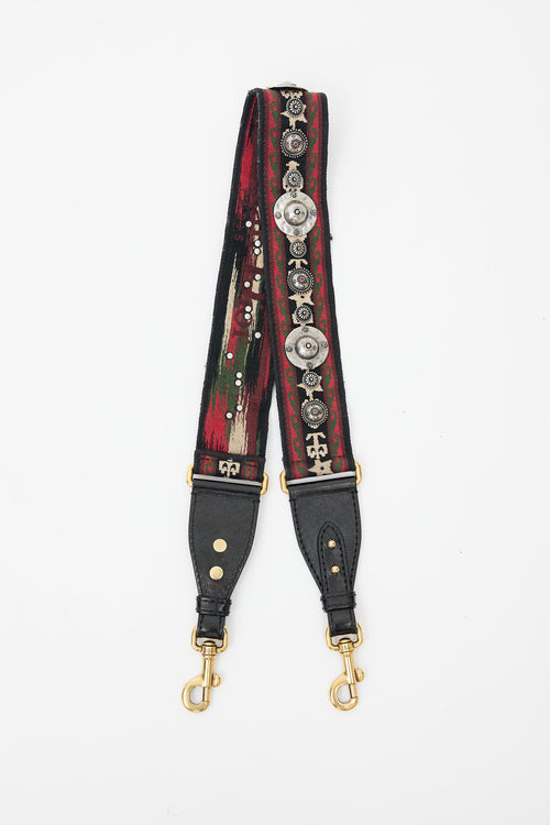 Dior Red 
Multicolour Emrboidered Studded Shoulder Strap