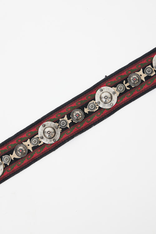 Dior Red 
Multicolour Emrboidered Studded Shoulder Strap