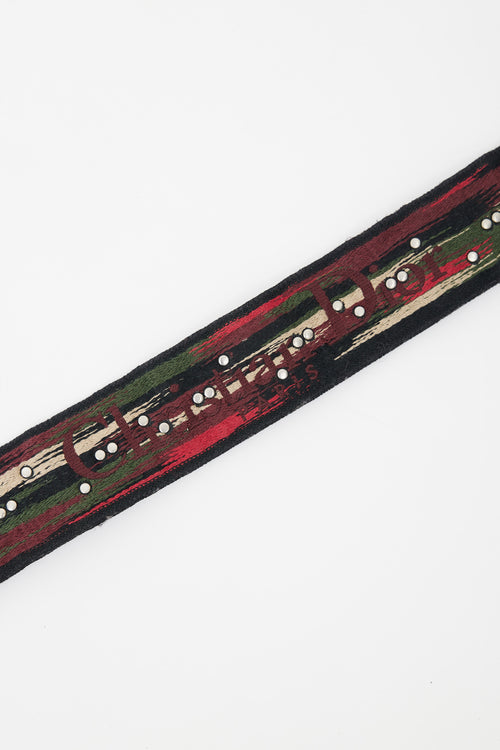 Dior Red 
Multicolour Emrboidered Studded Shoulder Strap