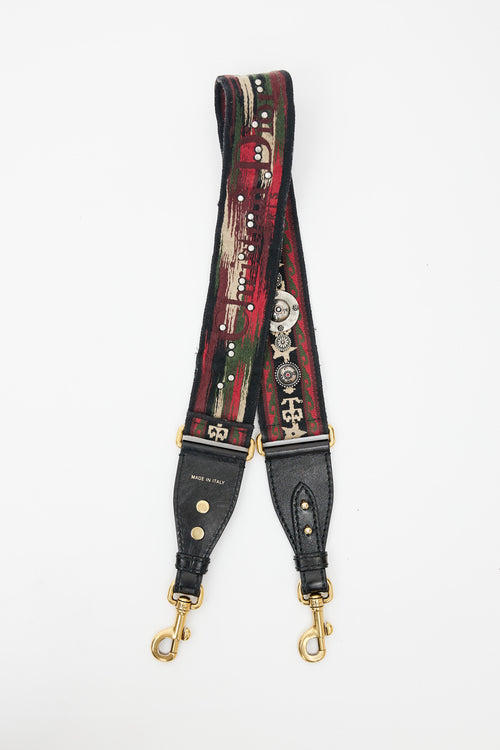 Dior Red 
Multicolour Emrboidered Studded Shoulder Strap