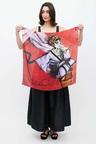 Dior Red 
Multicolour Print Scarf