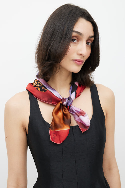 Dior Red 
Multicolour Print Scarf