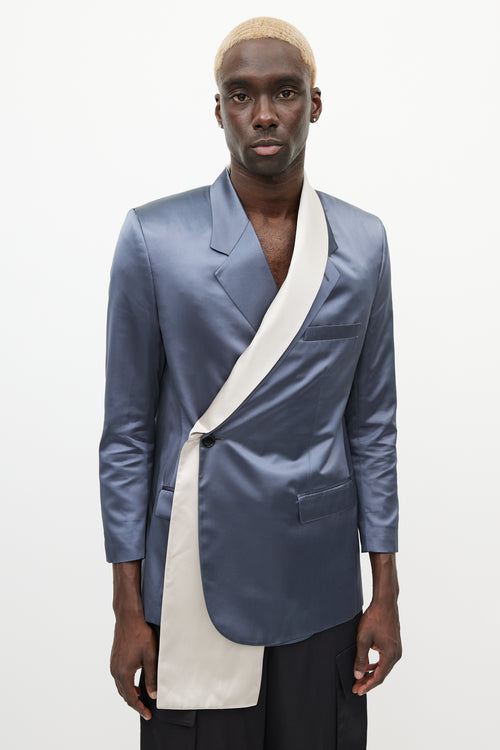 Dior SS 2020 Navy 
Grey Satin Scarf Blazer