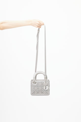 2019 Grey Satin Embellished Mini Lady Dior Bag