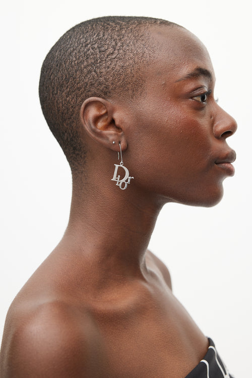 Dior Silver Logo Drop Earring