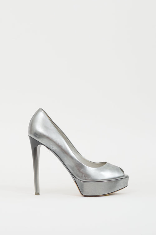 Dior Silver Leather Peep Toe Pump